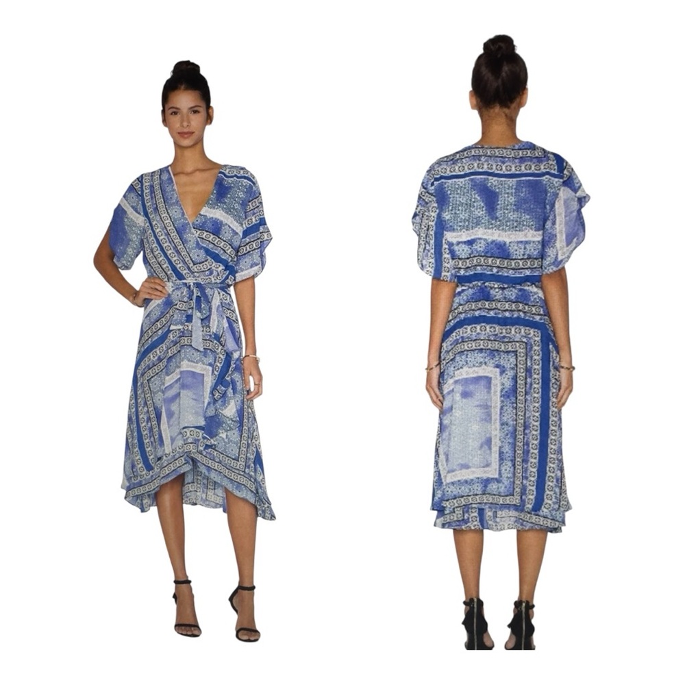 Parker Dominica Olympos Blue Faux Wrap Dress - Picture 8 of 12